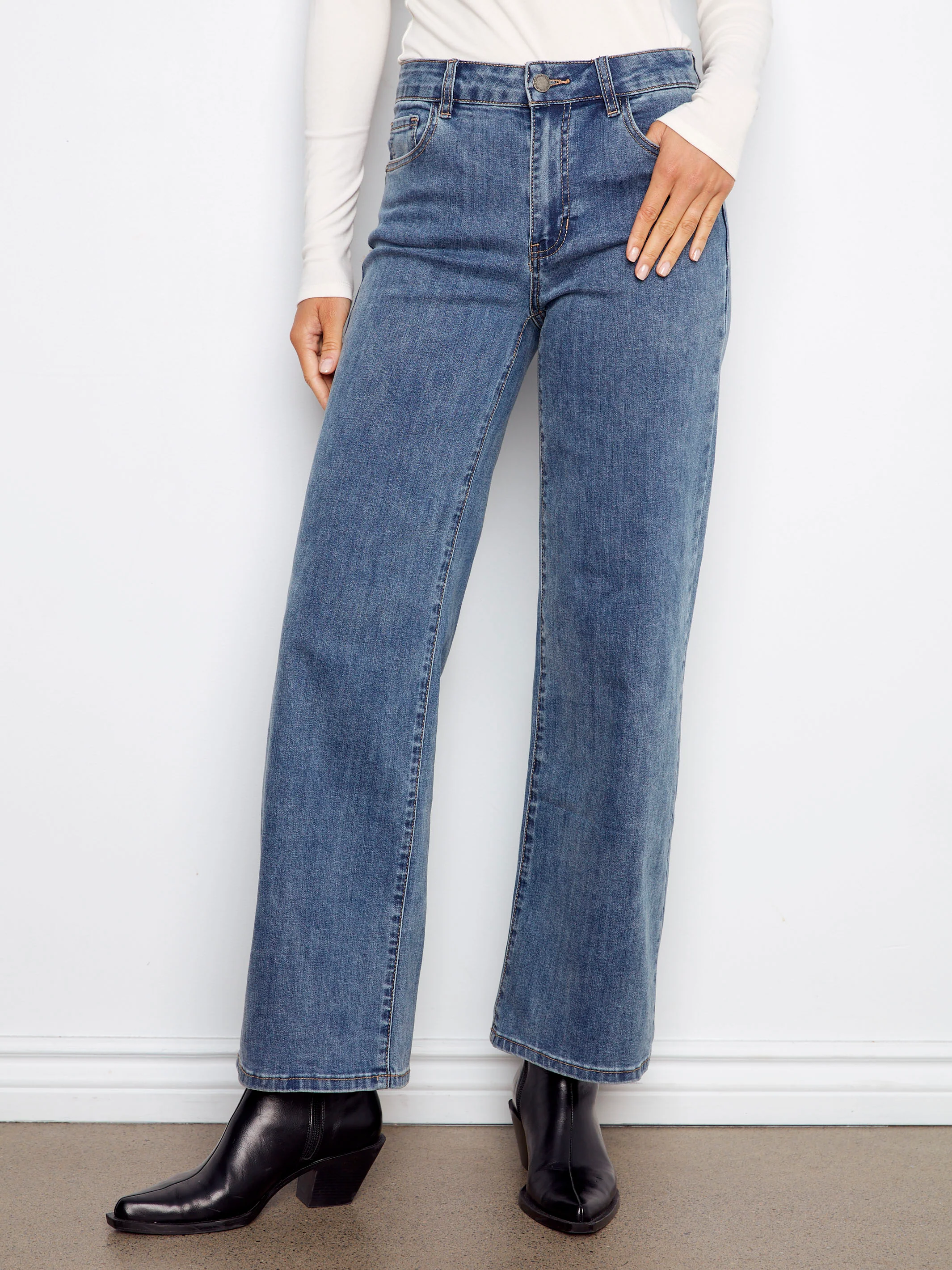 Chloe Wide Leg Jeans - Medium Blue - WHSBYS