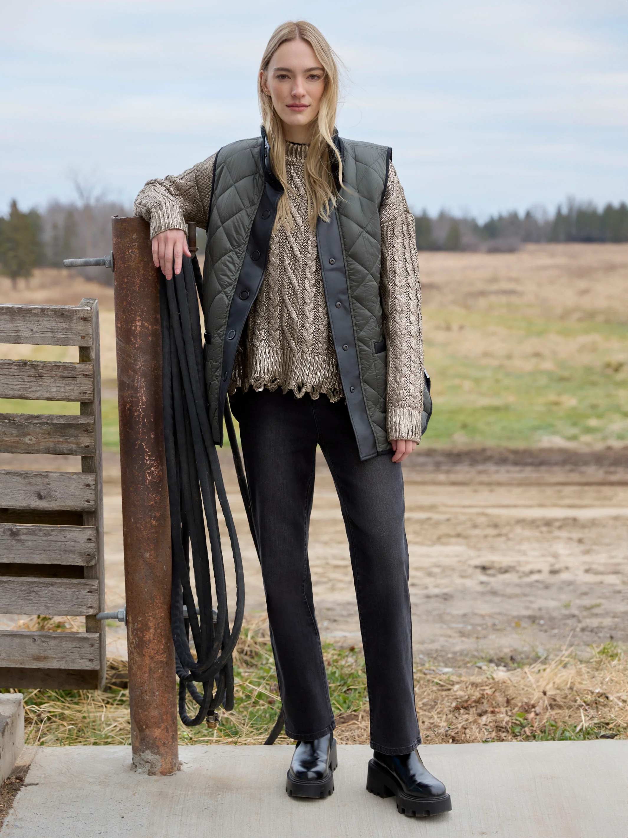 Reversible Button-Front Quilted Vest - Spruce - WHSBYS