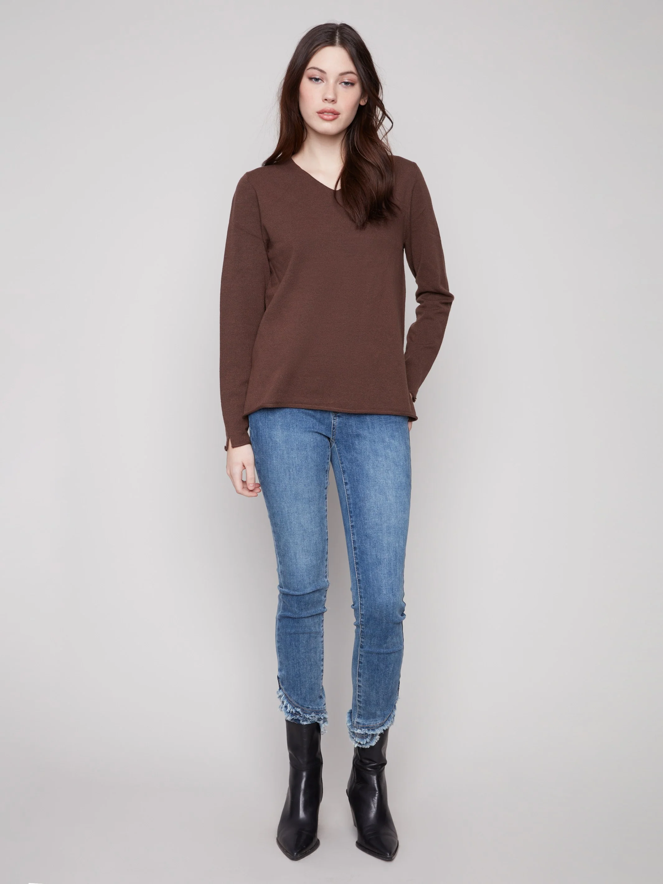 Basic V-Neck Sweater - Heather Mocha - WHSBYS