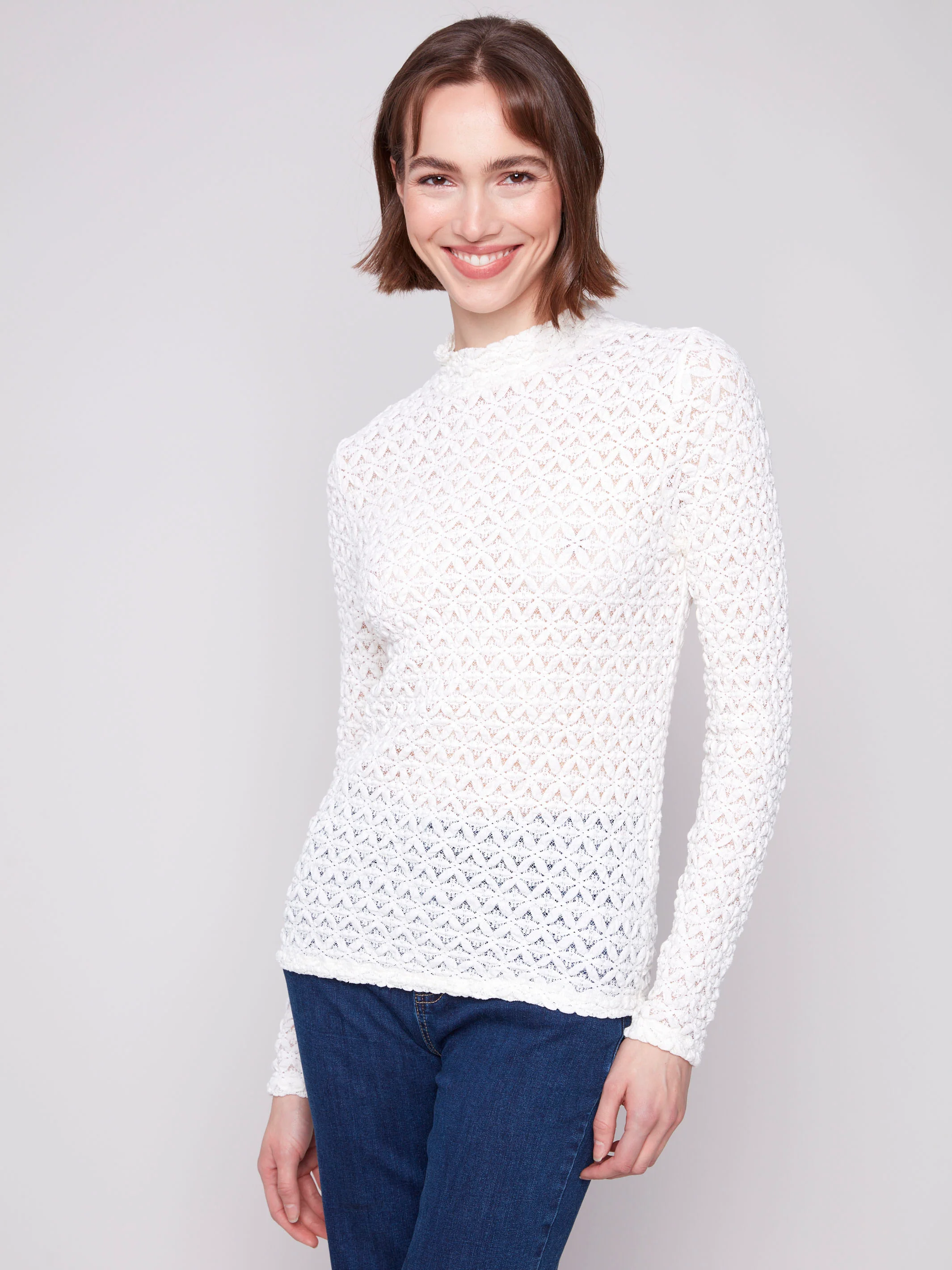 Lace Mock Neck Top - Ecru - WHSBYS