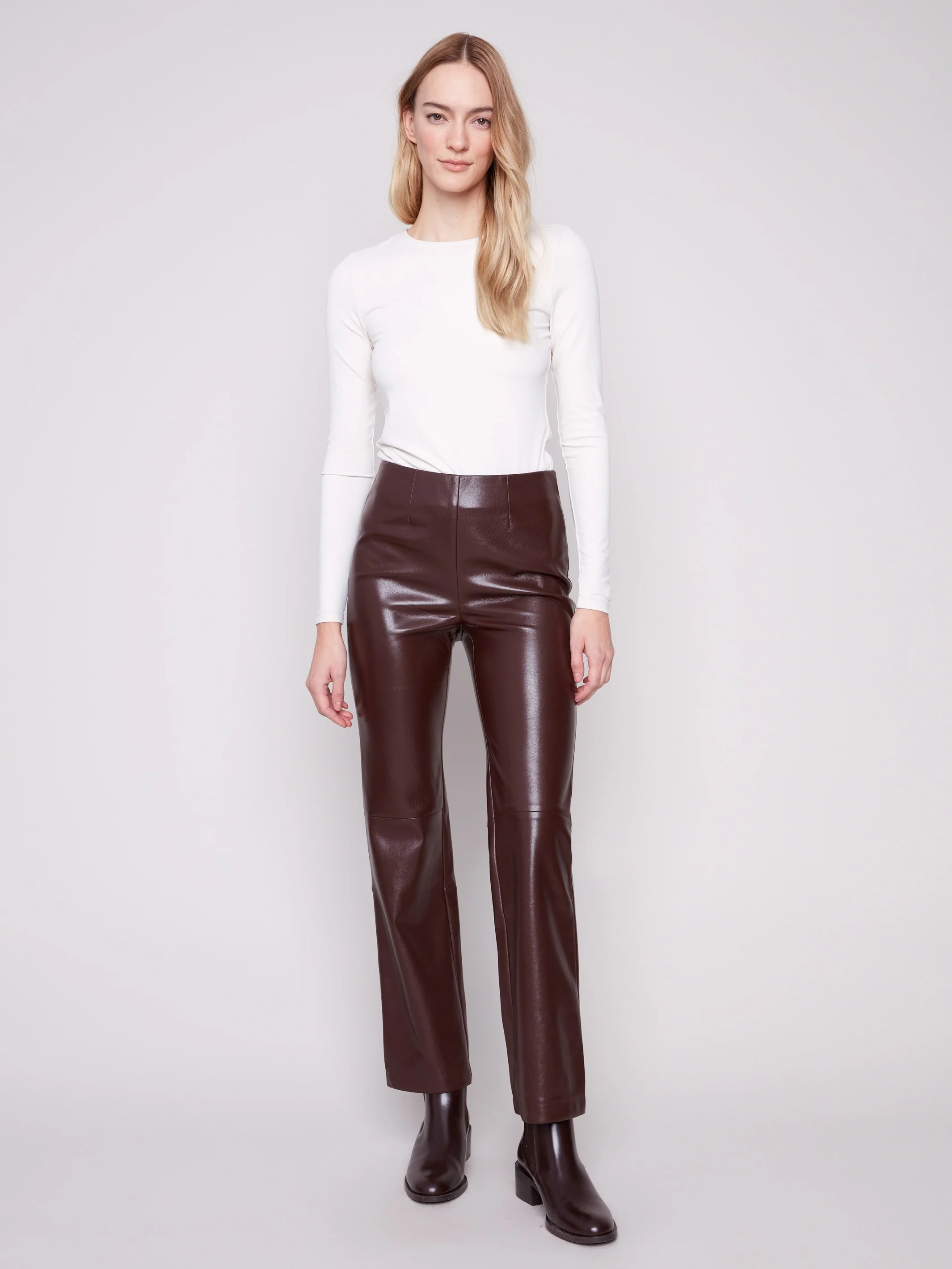 Faux Leather Pull-On Pants - Cabernet - WHSBYS