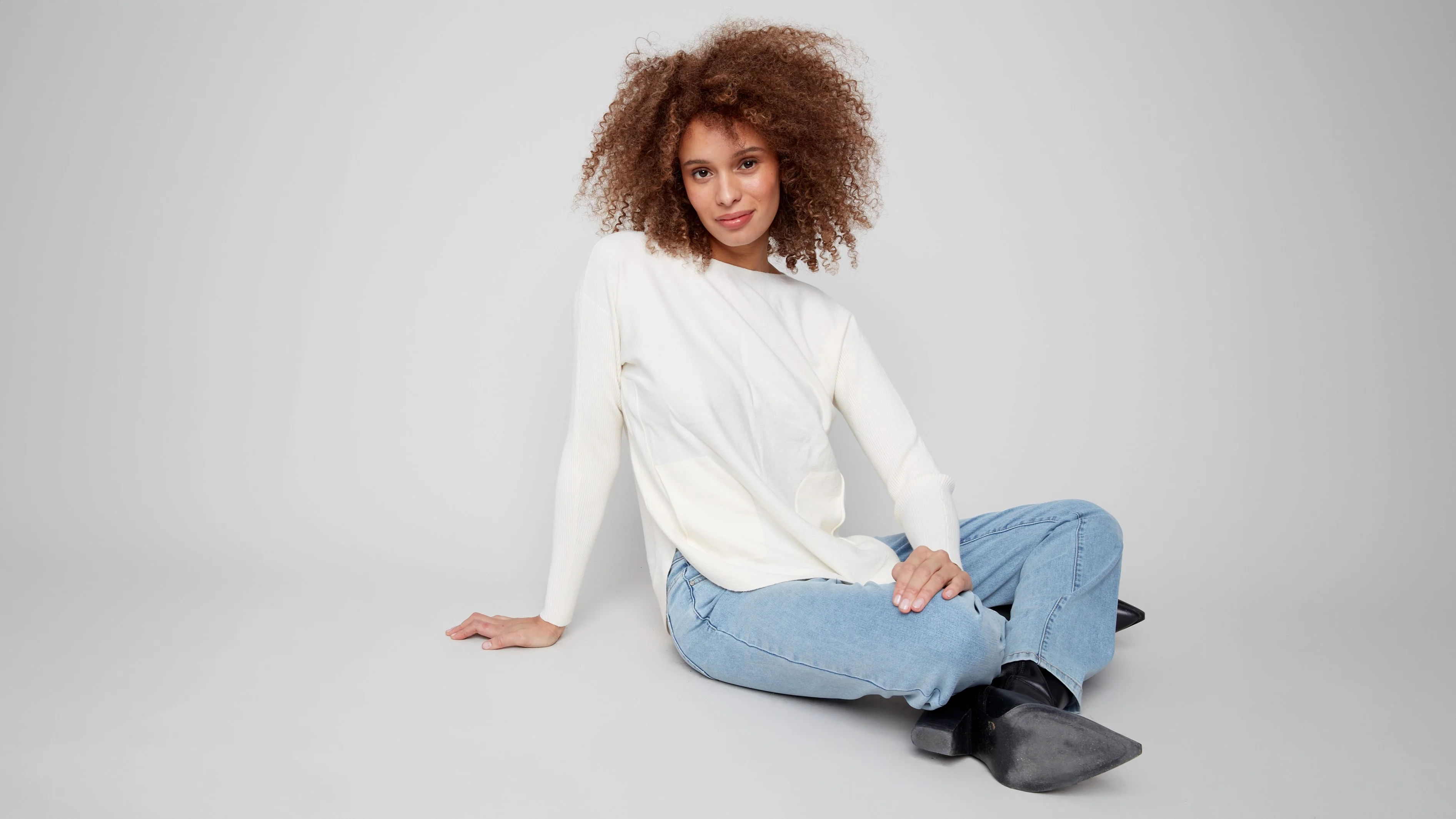 Knit Sweater With Back Lace-Up Detail - Ecru - WHSBYS