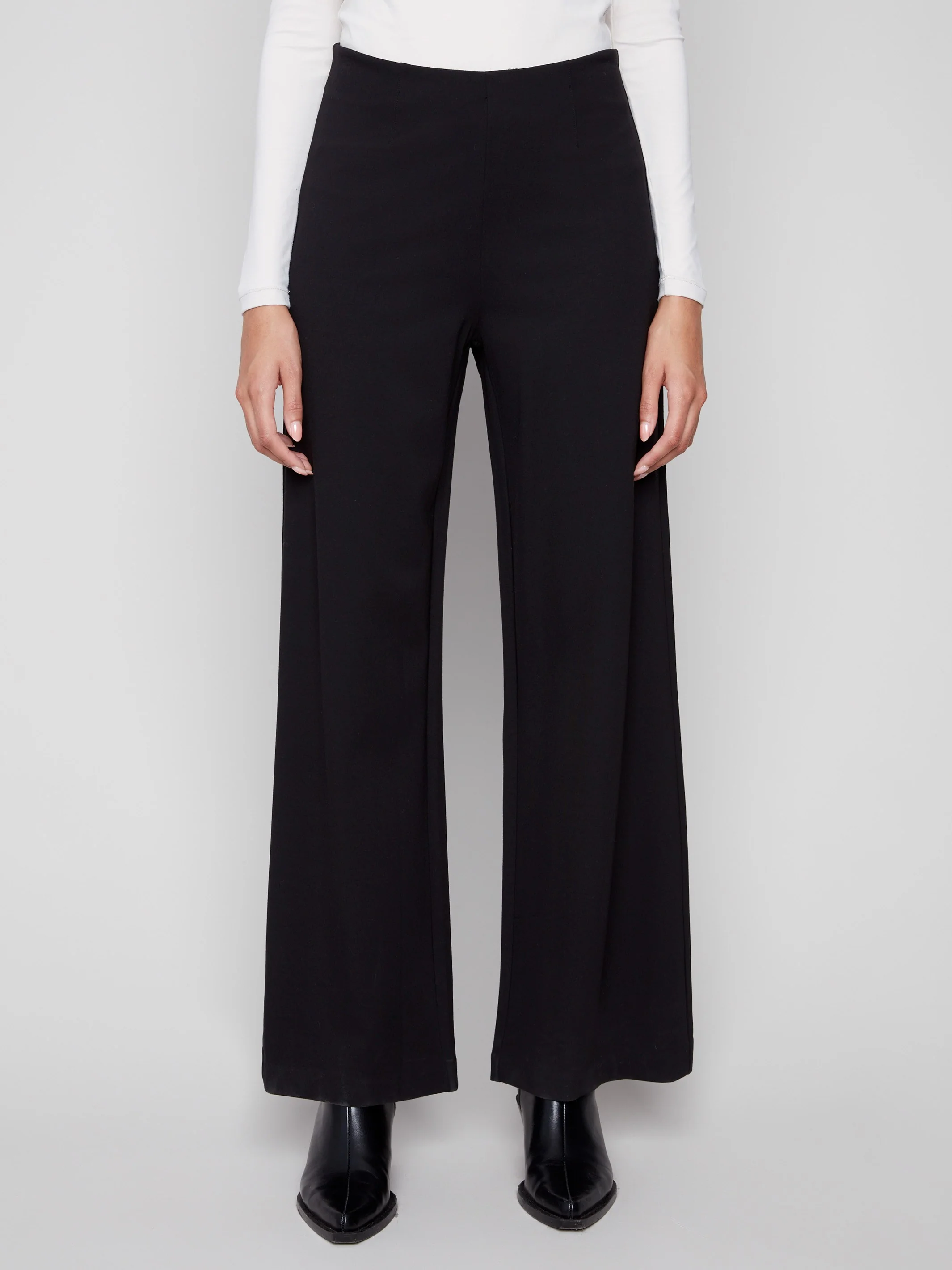Pull-On Ponte Wide Leg Pants - Black - WHSBYS
