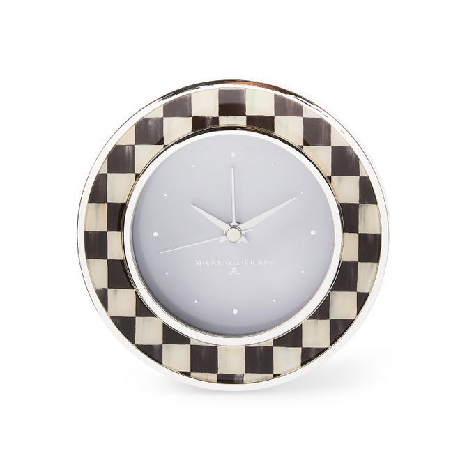 Courtly Check Silver Plated Round Desk Clock - {current_domain}