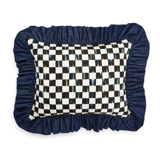 Courtly Check With Denim Ruffle Lumbar Throw Pillow - {current_domain}