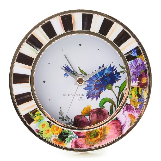 Flower Market Silver Plated Round Desk Clock - {current_domain}