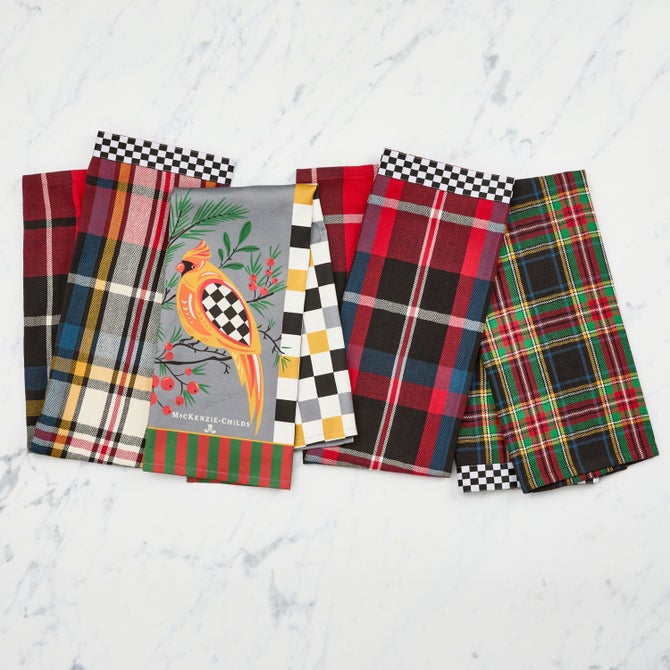 Holiday Cardinal & Tartan Check Assorted Woven Dish Towels Set - {current_domain}