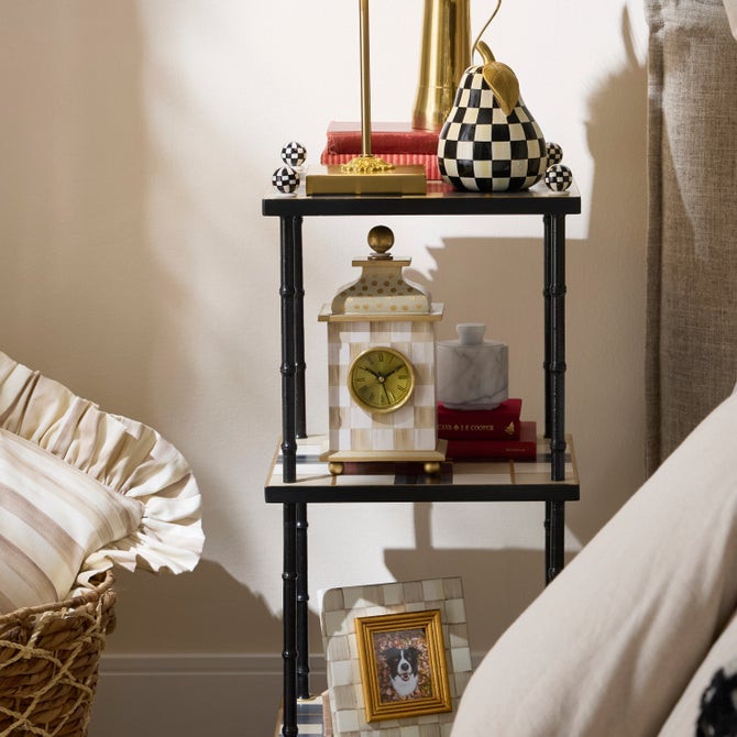 Mocha Check Desk Clock - {current_domain}