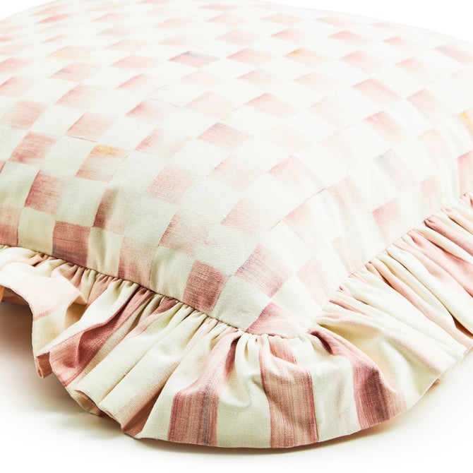 Rosy Check Ruffle Throw Pillow - {current_domain}