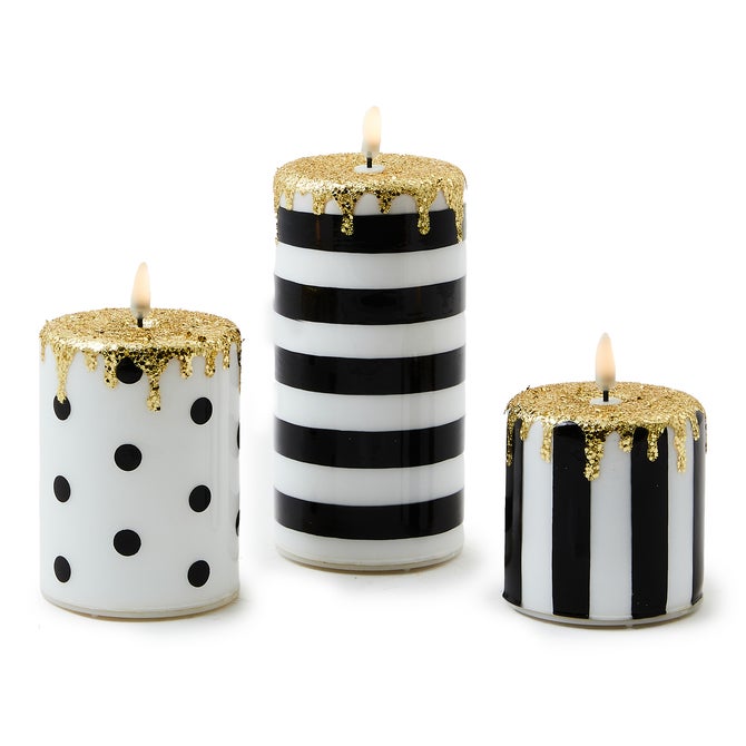 Courtly Illuminated Stripe & Dot Candles, Set of 3 - {current_domain}