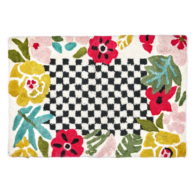 Flower Checkerboard Bath Rug - {current_domain}