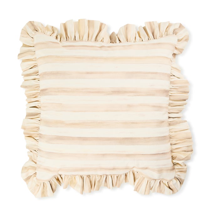 Mocha Stripe Throw Pillow with Ruffle - {current_domain}