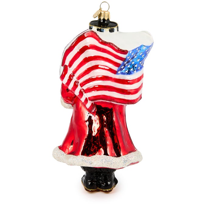 Santa with Flag Glass Ornament - {current_domain}