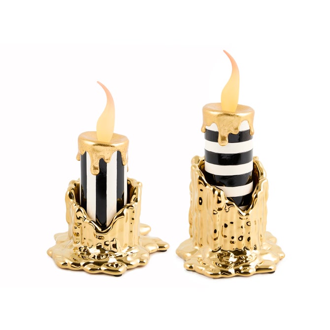 Haunted House Gold Holder & Illuminated Striped Candles Set - {current_domain}