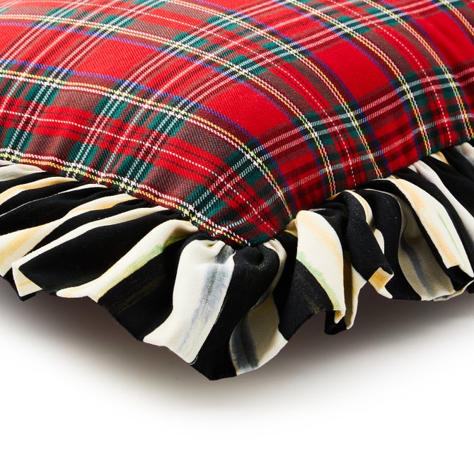 Red Tartan & Stripe Ruffle Throw Pillow - {current_domain}