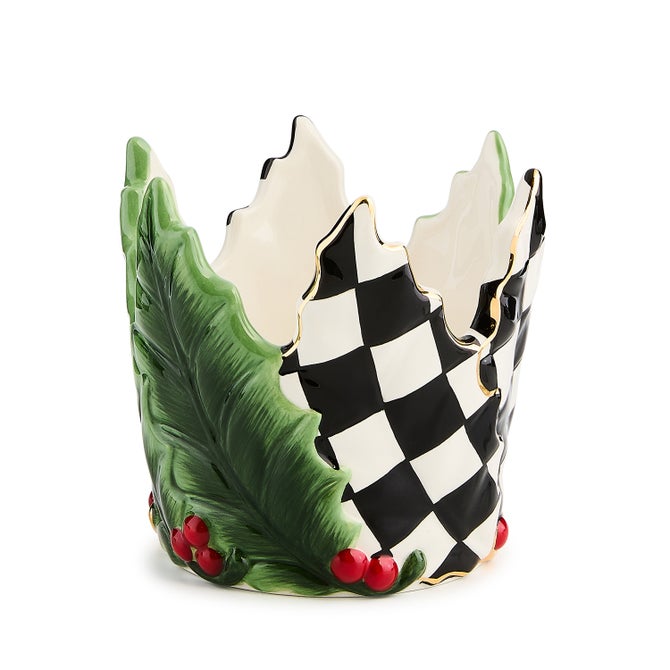 Holly Leaf Ceramic Short Pillar Candle Holder - {current_domain}