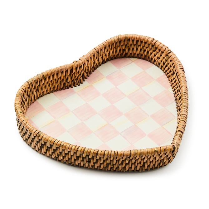 Rosy Check Enamel & Rattan Heart Tray - {current_domain}
