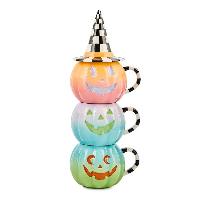 Trick or Treat Lidded Pumpkin Mug Tower, Set of 3 - {current_domain}