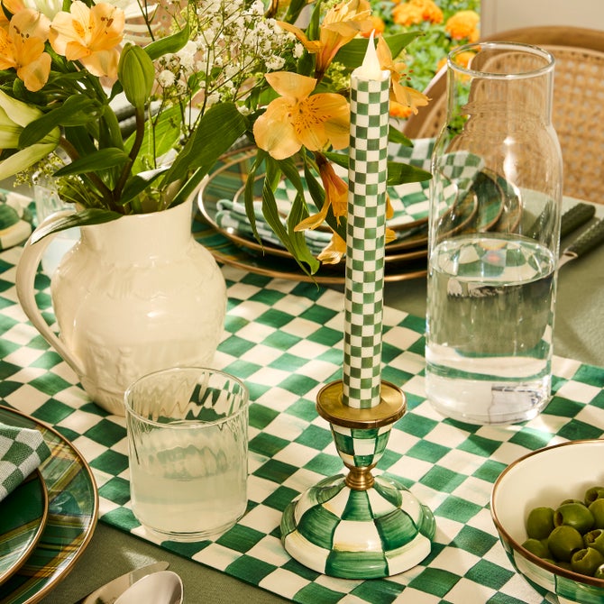 Emerald Check Flameless Dinner Candles, Set of 2 - {current_domain}