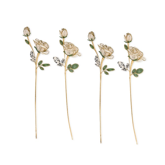 White Rose Beaded Stems, Set of 4 - {current_domain}