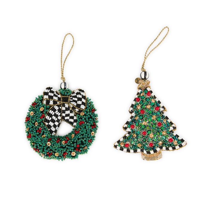 Holiday Beaded Wreath & Tree Ornaments, Set of 2 - {current_domain}