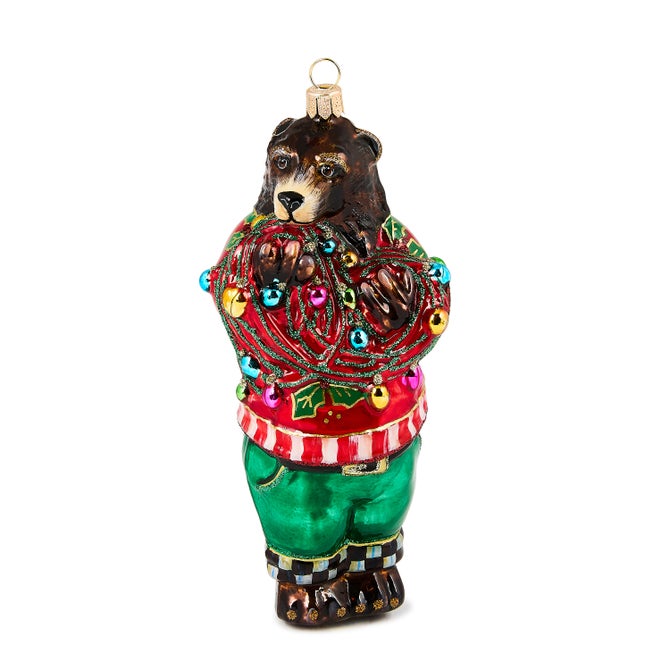 Deck The Halls Bear Glass Ornament - {current_domain}