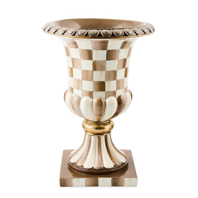 Mocha Check Tabletop Pedestal Urn - {current_domain}