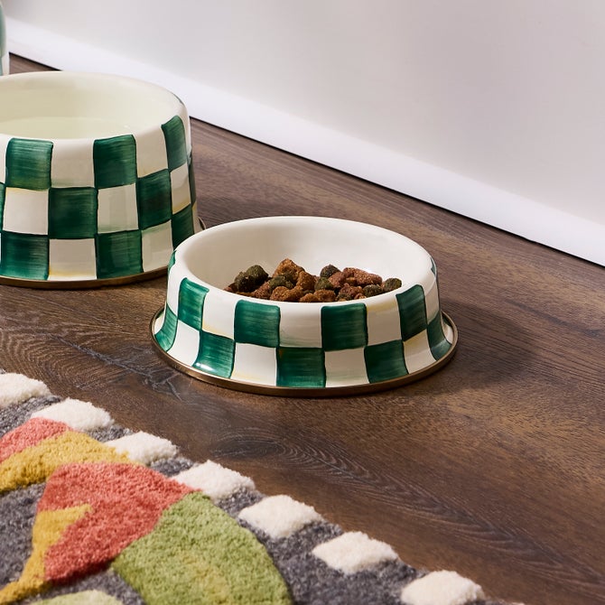 Emerald Check Small Pet Dish - {current_domain}