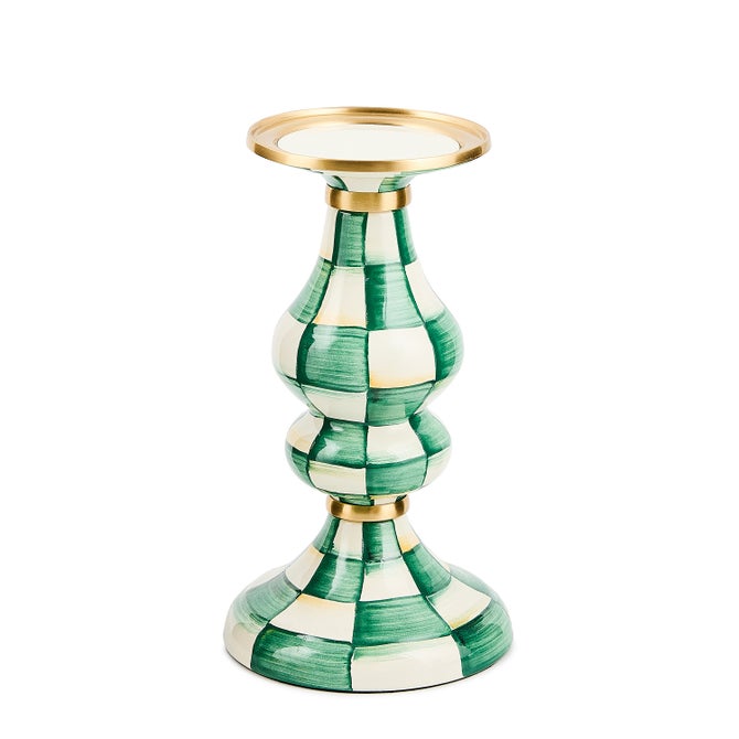 Emerald Check Medium Pillar Candlestick - {current_domain}