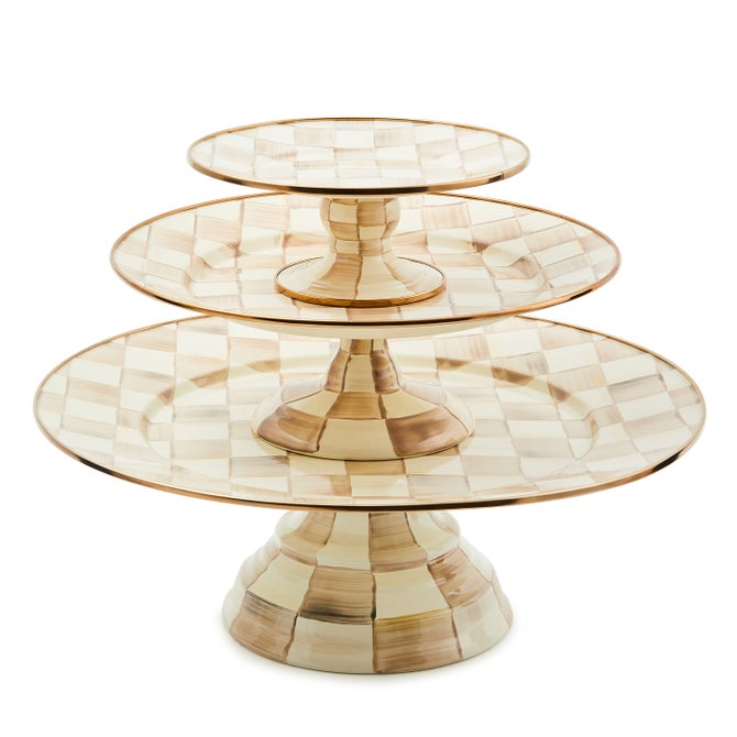 Mocha Check Mini Pedestal Platter - {current_domain}