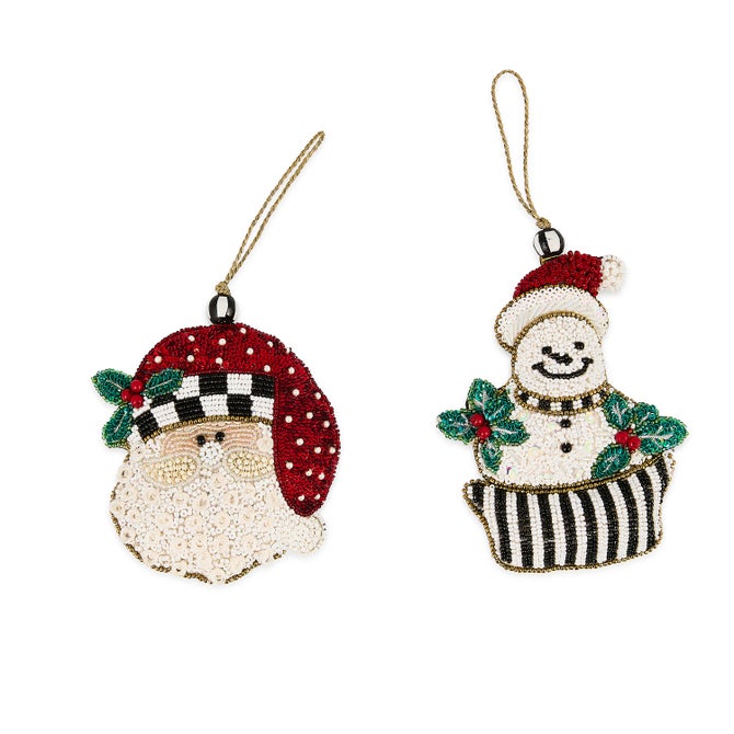 Holiday Beaded Santa & Snowman Ornaments, Set of 2 - {current_domain}