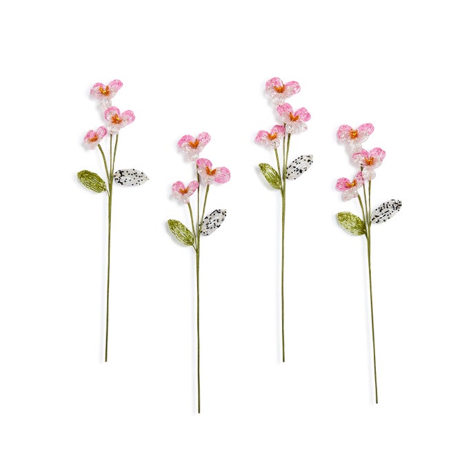 Pink Pansy Beaded Flower Stem, Set of 4 - {current_domain}