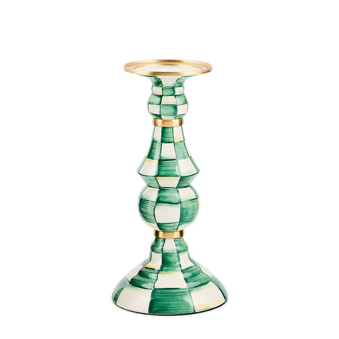 Emerald Check Large Pillar Candlestick - {current_domain}