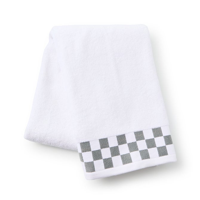 Bath Towel with Grey Check Border - {current_domain}