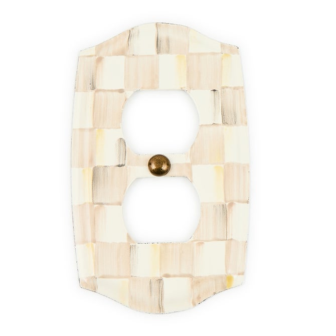 Mocha Check Double Outlet Cover - {current_domain}