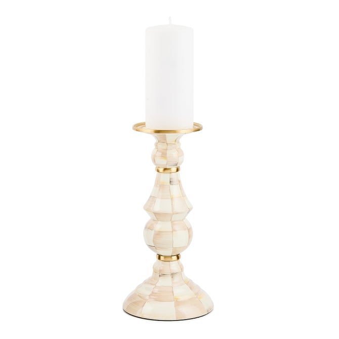 Mocha Check Large Pillar Candlestick - {current_domain}