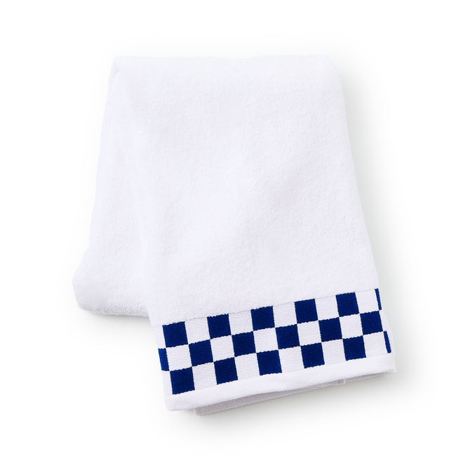 Bath Towel with Navy Check Border - {current_domain}