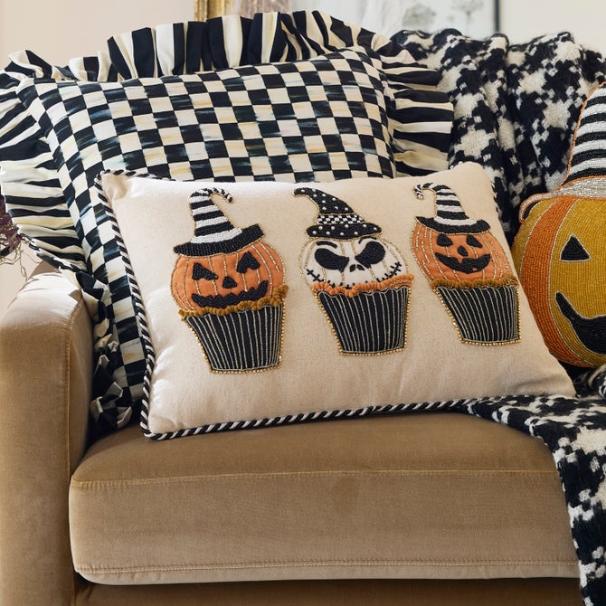 Jack O' Lantern Cupcake Lumbar Throw Pillow - {current_domain}