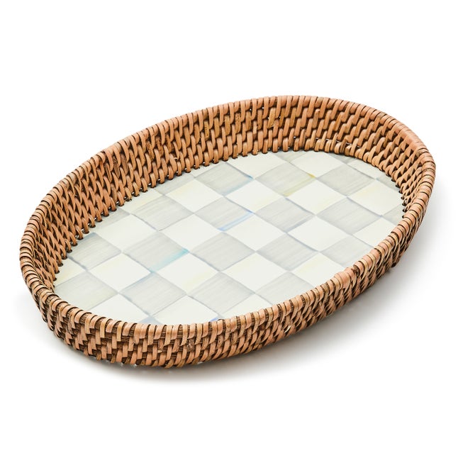 Sterling Check Small Enamel & Rattan Serving Tray - {current_domain}