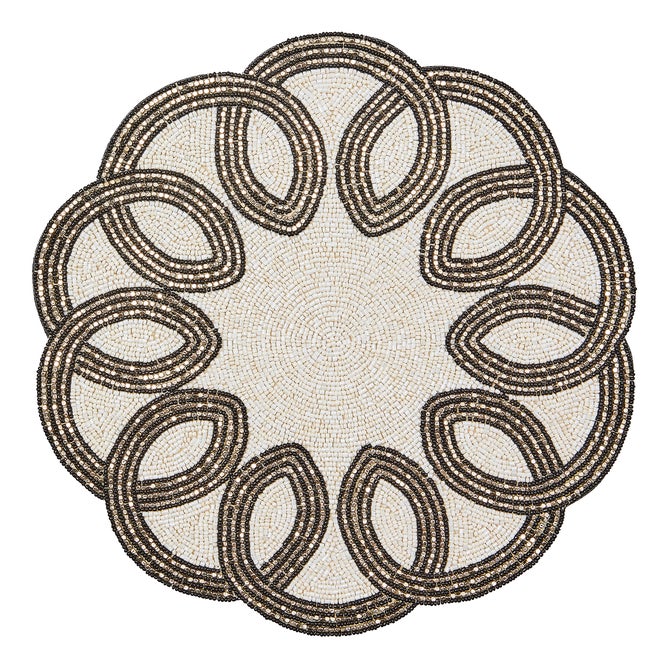 Scalloped Black & White Beaded Placemat - {current_domain}