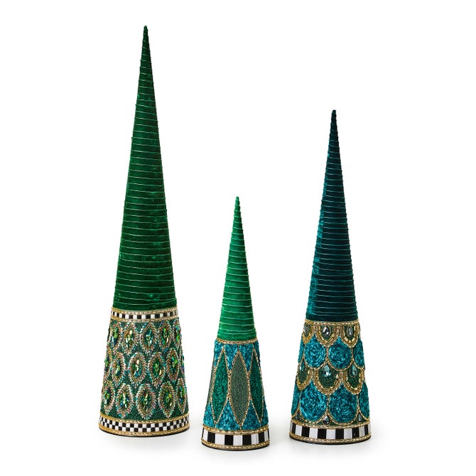 Emerald Luxe Beaded Cone Trees Set of 3 - {current_domain}