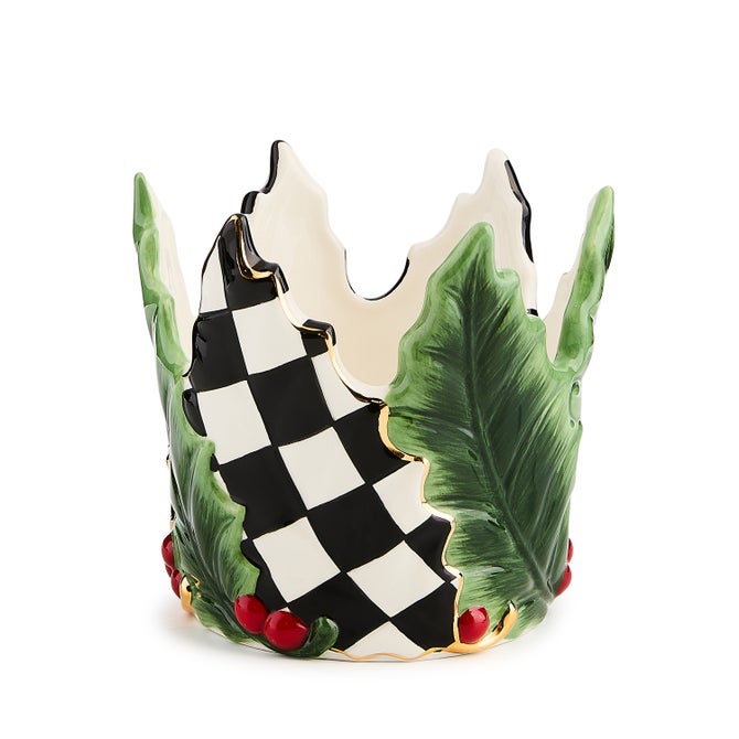 Holly Leaf Ceramic Short Pillar Candle Holder - {current_domain}