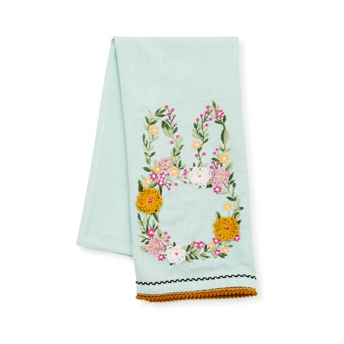 Floral Bunny Embroidered Dish Towel - {current_domain}
