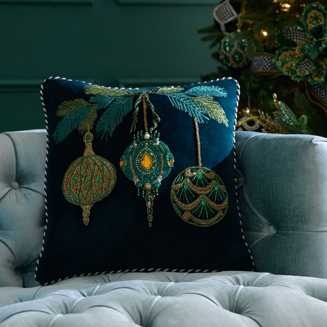 Emerald Ornaments Beaded Throw Pillow - {current_domain}