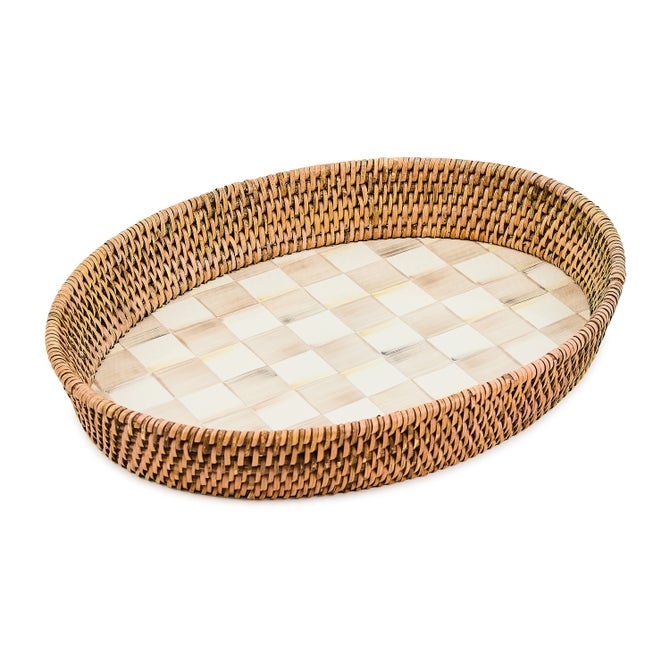 Mocha Check Enamel & Rattan Large Tray - {current_domain}