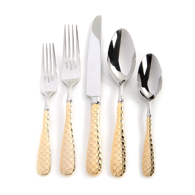 Gold Check Flatware 5-Piece Place Setting - {current_domain}