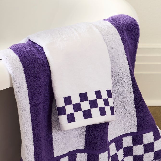 Bath Towel with Plum Check Border - {current_domain}