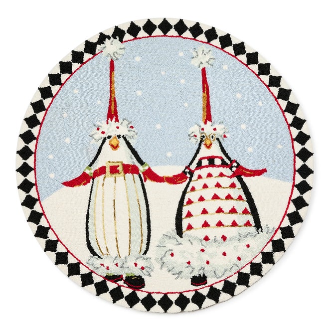 Patience Brewster Santa Penguins 3' Round Rug - {current_domain}