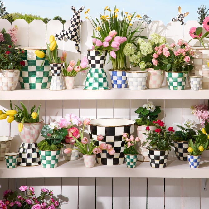 Enamel Check Small Garden Pot - {current_domain}