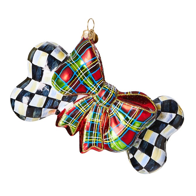Courtly Check Dog Bone Glass Ornament - {current_domain}